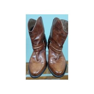 Franco Sarto Leather Ankle Western Boots, Brown,‎ Size 8.5